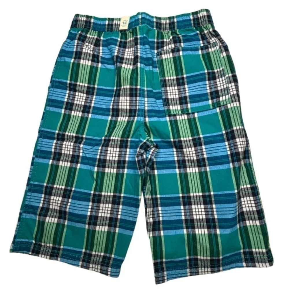 The Childrens Place Boys Shorts Size 14 Green Blue Black White Plaid Shorts